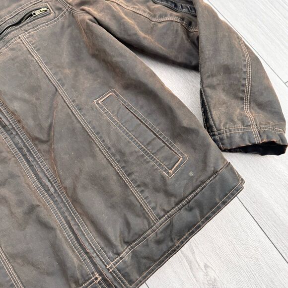 Sundance Men's Bomber Biker Jacket Brown Faux Fur Leather Trim Zip Front Size M - Picture 5 of 10